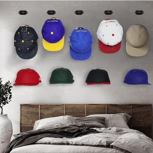 RUIPBOTE 24 Pack Adhesive Hat Hooks for Wall,Hat Rack for Baseball Caps, Hat Hangers for Wall, No Drilling,Upgraded Adhesive Hat Holder Display(Black)