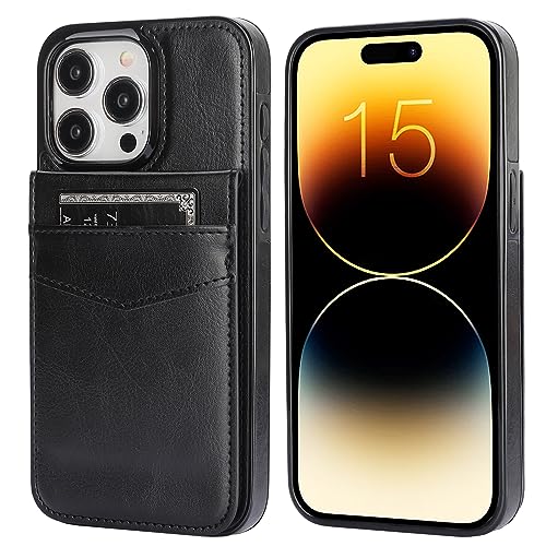 KIHUWEY for iPhone 15 Pro Max Case Wallet Compatible with MagSafe Wireless Charging, Credit Card Holder, RFID Flip Leather Magnetic Clasp Kickstand Heavy Duty Protective Cover 6.7 Inch (Black)