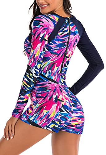swimall Women Long Sleeve Bathing Suit One Piece Rash Guard Swimsuit Zipper Front Swimwear UPF 50+(Brown, XX-Large(16))