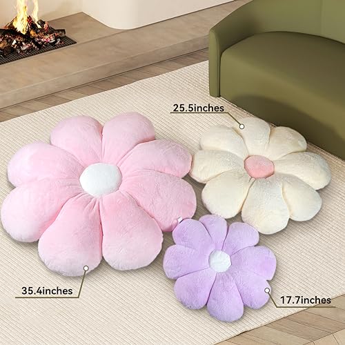 Flower Pillow Decorative Pillows Soft Daisy Pillow 17.7In Flower Shaped Pillow Floor Seating Custion for Reading, Couch and Room Dector (45CM/Beige)