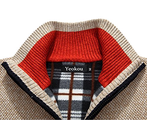 Yeokou Men's Cardigan Sweaters Cashmere Slim Fit V Neck Cable Knit Cardigans with Pockets(#3 LightGrey-M)
