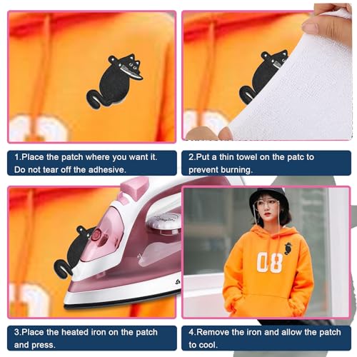 Iron On Patch, Cat with Knife Patch, Punk Funny Embroidered Patches Repair Emblem Badget Sew or Iron on Applique Patches Sticker DIY for Clothes Jeans Backpacks Jackets Pants Hats Vest