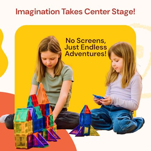 PLAYVIBE Magnetic Tiles 60 Pcs - 3D Magnet Toys for Kids 3+ - STEM Building Blocks - Toddler Learning Essential for Home & Classroom, Boys & Girls - Sensory Toys - Magnetic Blocks