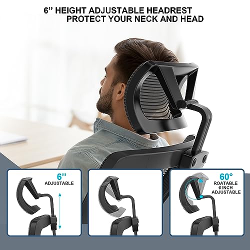 𝑯𝑶𝑴𝑬 𝑶𝑭𝑭𝑰𝑪𝑬 𝑪𝑯𝑨𝑰𝑹, Ergonomic Mesh Desk Chair, High Back Computer Chair- Adjustable Headrest with Flip-Up Arms, Lumbar Support, Swivel Executive Task Chair (Modern, White)