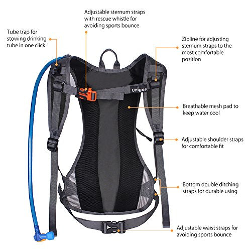 Unigear Hydration Pack Backpack with 70 oz 2L Water Bladder for Running, Hiking, Cycling, Climbing, Camping, Biking (Black)