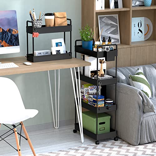 SOLEJAZZ Storage Cart 4 Tier, Laundry Room Organizer, Bathroom Rolling Storage Carts, Mobile Storage Shelves with Brake Wheels, Utility Cart for Apartment Bedroom Office Garage, Black, 2 Pack