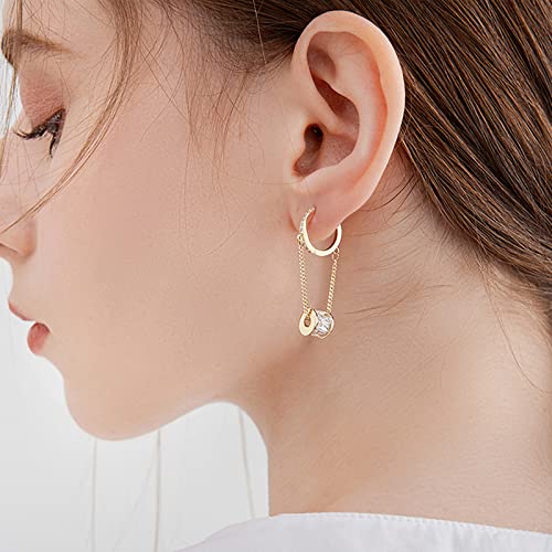 Ritach 925 Sterling Silver Small Huggie Hoop Earrings for Women Trendy 14K Gold Plated Chain Hoop Flower Dangle Drop Earrings