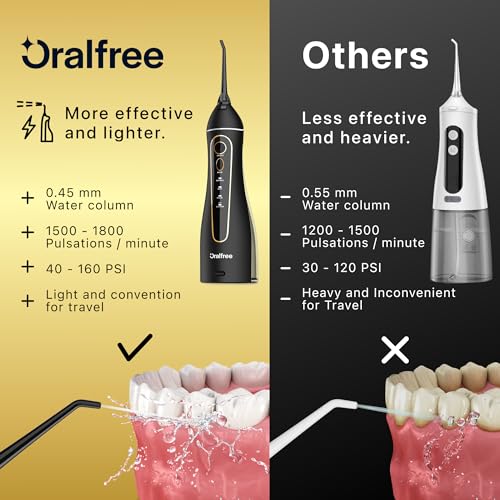Oralfree Water Dental flosser Teeth Pick - Braces Cordless Oral Irrigator Portable Rechargeable Travel Irrigation Cleaner IPX7 Waterproof Electric Professional Flossing Teeth Cleaning for Home