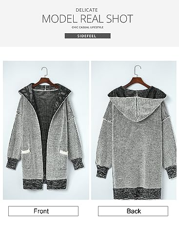 Sidefeel Cardigan Sweaters for Women Oversized Plaid Loose Fit Hooded Cardigans Open Front Fall Outfit 2024 Apricot Medium