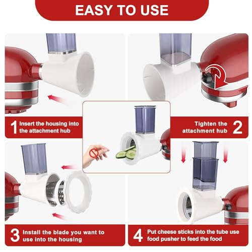 Cheese Slicer Shredder Attachments for KitchenAid Stand Mixers, Food Slicers Cheese Grater Attachment, Salad Maker Accessory Vegetable Chopper with 4 Blades Dishwasher Safe-Upgraded Version
