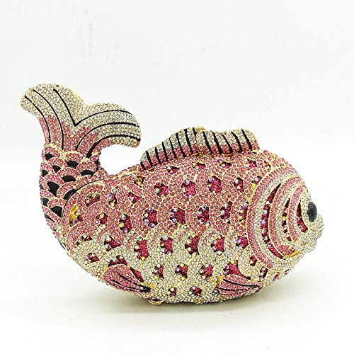 Boutique De FGG Fish Crystal Clutch Purse Formal Evening Bags Women Prom Clutch Bag Wedding Party Rhinestone Handbags,Mini,Multi Orange