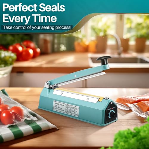Flexzion Impulse Sealer 8 Inch (200mm) 300W Heat Sealer Machine with Adjustable Heating Mode, No Warm Up Needed, Portable Bag and Seal Impulse with Replacement Element Grip and Teflon Tape