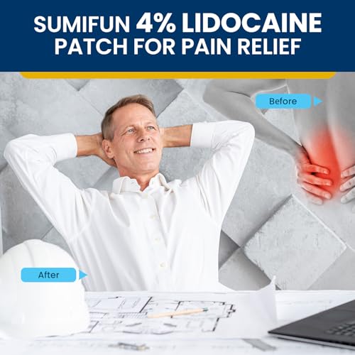 Sumifun 4% Lidocaine Pain Relief Patches - 18 Count Patches for Back, Shoulder, Muscle, Joints, Knee Pain Relief - Lower Back Pain Relief Products - Pain Patches Maximum Strength Lidocaine