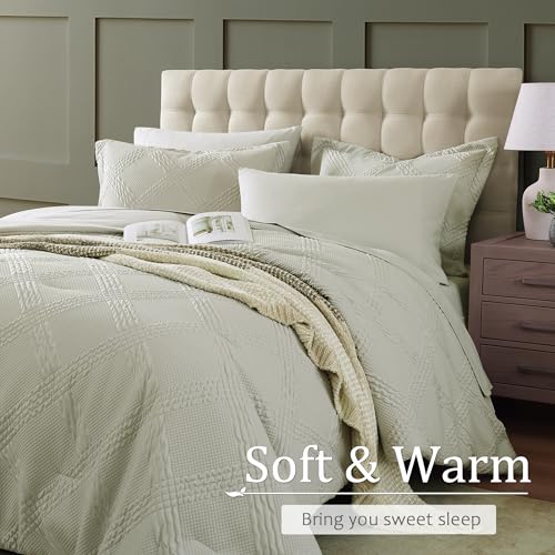 Geniospin Twin Comforter Set, Bed in A Bag 5-Pieces, Beige Textured All Season Comfortable Bedding Sets with Comforter, Sheet, Pillowcase & Sham (Beige, 66"x86")