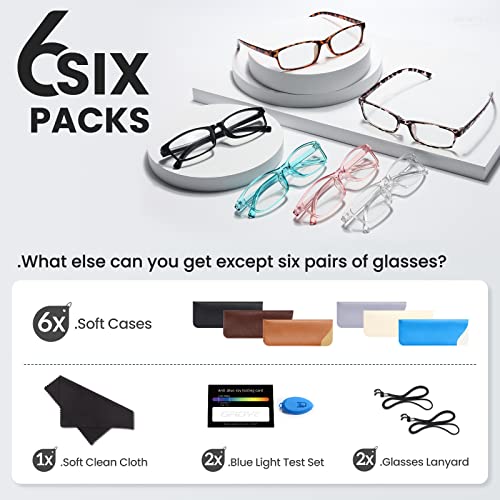 Gaoye 6 Pack Reading Glasses Blue Light Blocking for Women Men, Magnifying Readers Glass Anti UV Eyeglasses with 6 Leather Case