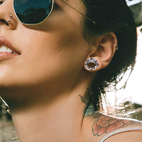 YOFANST 6pcs Stainless Steel Clear Gem Ear Tunnels CZ Ear Piercing Plugs Stretcher Expander 0g