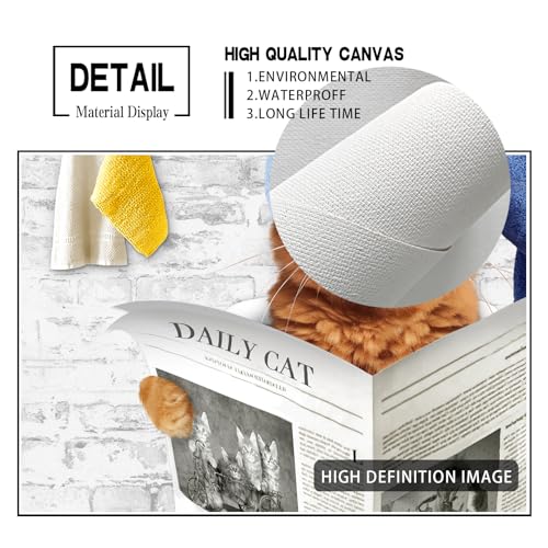 Funny Bathroom Decor Wall Art Cute Cat Sitting on the Toilet Reading Newspaper Bathroom Pictures Wall Decor Humor Animals Bathroom Canvas Prints Framed Artwork for Bathroom Bedroom Decor 12"x16"