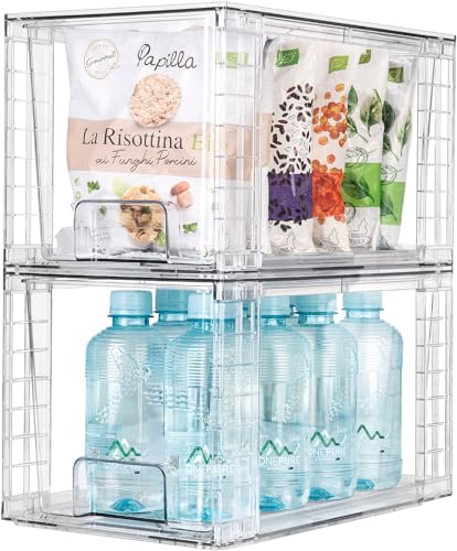 Zero Zoo 1Pack Large Stackable Kitchen Storage Drawers, Clear Foods Organizer Bins with Handles, Easily Assemble for Bathroom, Kitchen, Pantry, Cabinet, Closet(XL-Down Handle)