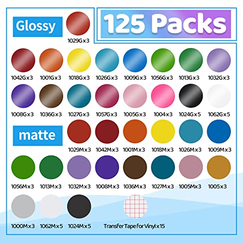 Lya Vinyl Permanent Vinyl for Cricut,125 Pack 12"x12" Self Adhesive Vinyl Sheets,Permanent Outdoor Vinyl for Party Decoration, Sticker, DIY Mug, Car Decal