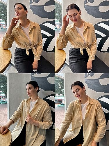 IN'VOLAND Plus Size Women's Casual Button Down Blouse Shirts Cuffed Sleeve Loose T-Shirt Tops Pink