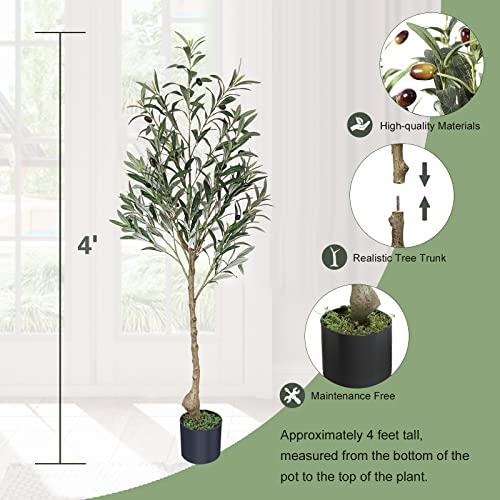 Melli Welli Olive Trees Artificial Indoor 4FT Artificial Tree Faux Olive Tree Tall Faux Tree Indoor Artificial Olive Tree Indoor Outdoor Home Decor Living Room Office Housewarming 1pc