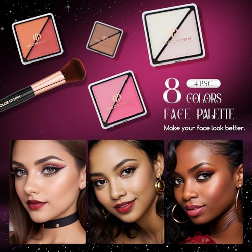 Color Nymph Beginners Makeup Kit With Train Case For Teenagers Girls, Full Starter Cosmetics Set Included 32 Colors Eyeshadow, Bronzer, Contour Powder, Blush, Highlighter, Lip Gloss (Black)