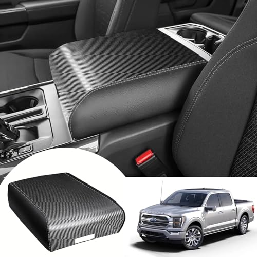 ANMOSVO Center Console Armrest Cover for Ford F150 Accessories Interior 2021 2022 2023 Middle Console Lid Seat Cover Protector Elbow Cushion Pad (Carbon Fiber Texture)