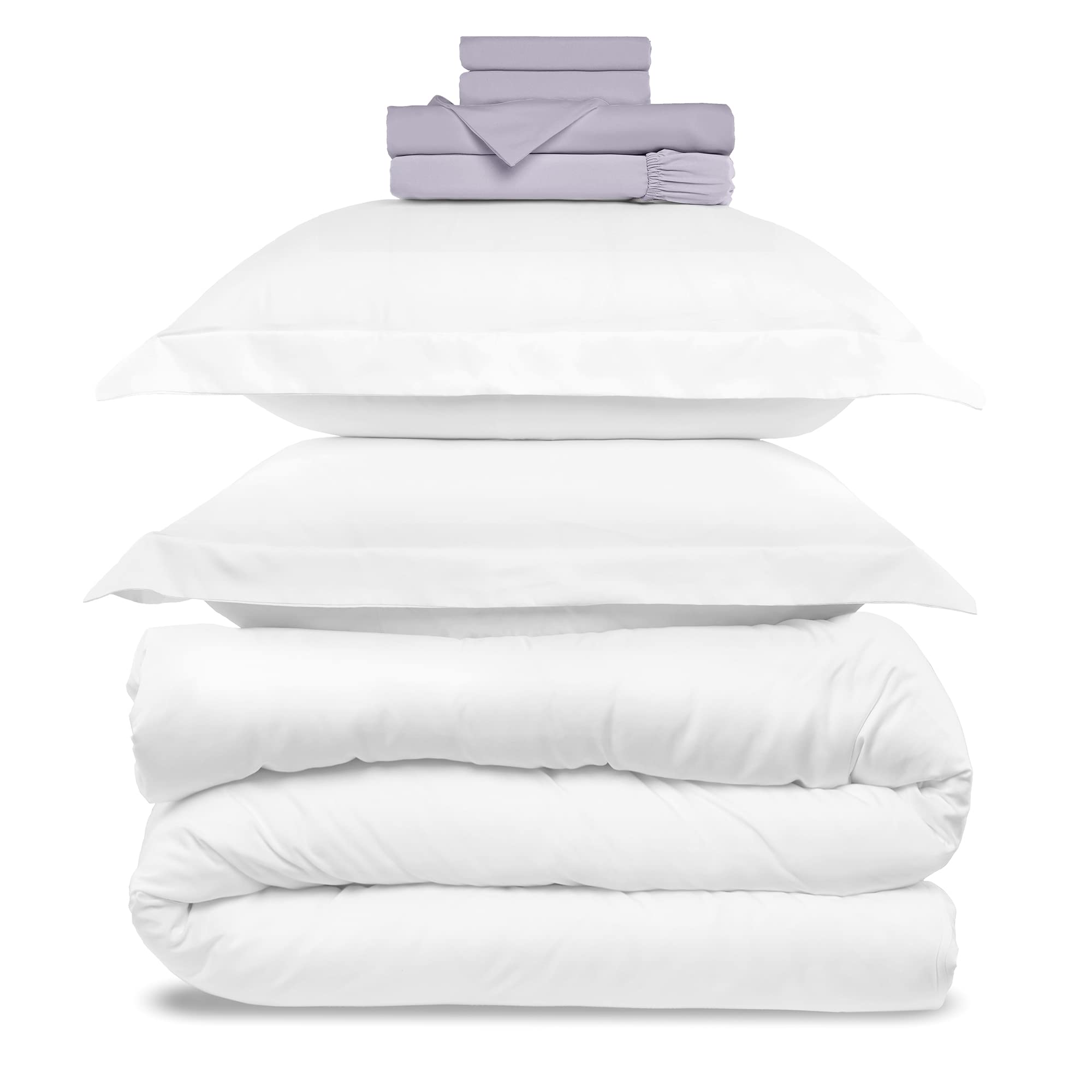 Mellanni King Bed Sheet Set + Duvet Cover Set Bundle&Save - Hotel Luxury Bedding - Bundle Includes: 4pcs Bed Sheet Set and 5pcs Duvet Cover Set (King, Lavender/White)