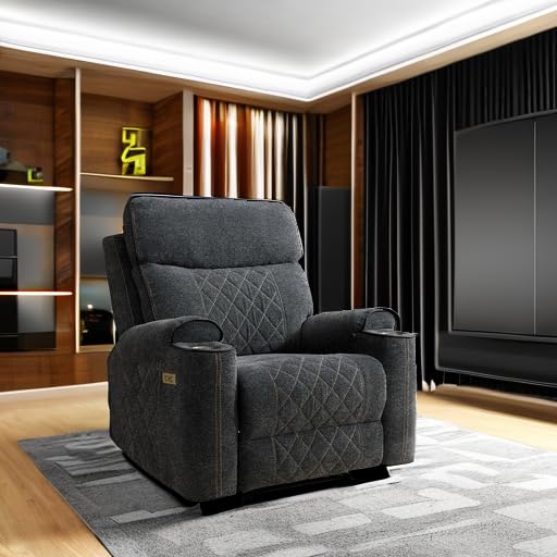 ANJ Classic Power Recliner Chair, Overstuffed Electric Recliners with Double Layer Backrest and Cup Holders, Comfy Reclining Single Sofa for Living Room