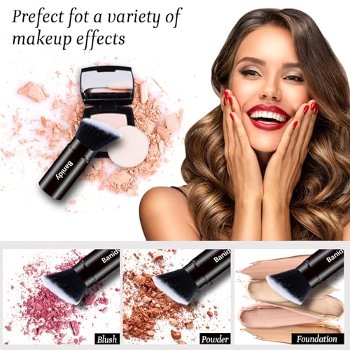 Makeup Brush Kabuki Face Brushes Retractable Travel Blush Kabuki Brush Portable Flawless for Foundation, Powder Blush, Bronzer, Buffing, Liquid, Cream, Cruelty Free with Cover(1PCS)