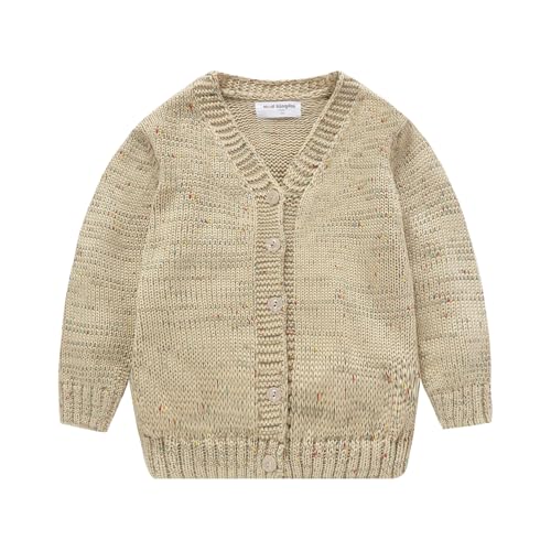 Mud Kingdom Toddler Girl Sweater Knitted Cardigan V-Neck Button Up Ribbed Cuff Hem Outerwear Apricot 3T