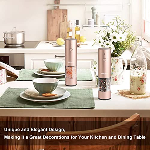 Rechargeable Electric Salt and Pepper Grinder Set - Stainless Steel, with USB Type-C Cable, LED Lights, Automatic Modern Electric Pepper Mill, 2 Adjustable Coarseness Mills, One Hand Operation