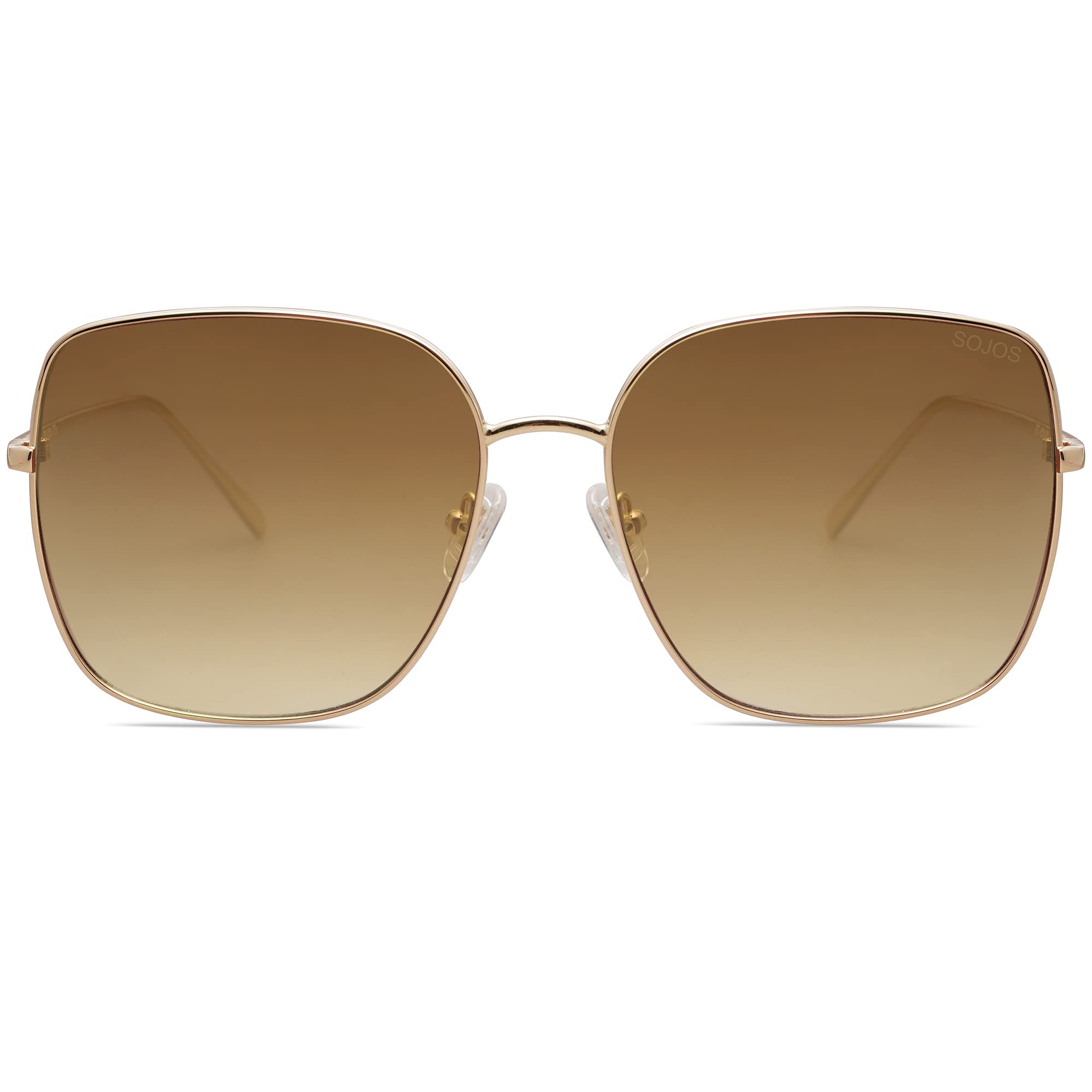 SOJOS Trendy Oversized Square Metal Frame Sunglasses for Women Men Retro Big Flat Lens UV Protection Sunglasses SJ1146, Gold Frame/Brown Grading Lens