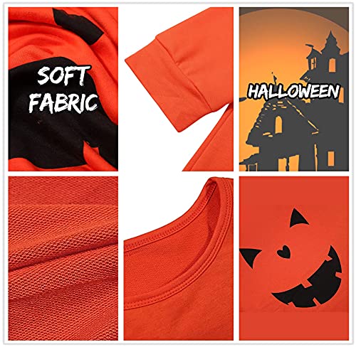 Women's Halloween Pumpkin Face Long Sleeve Sweatshirts Lightweight Casual Pullover Tops (S, Black)