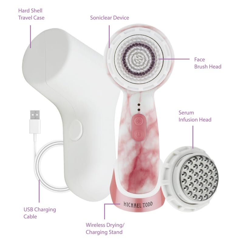Michael Todd Beauty Soniclear Allure 2024 Best of Beauty Winner Facial Cleansing + Exfoliation Brush System with 3 speeds, Serum Infusion Head + Travel Case
