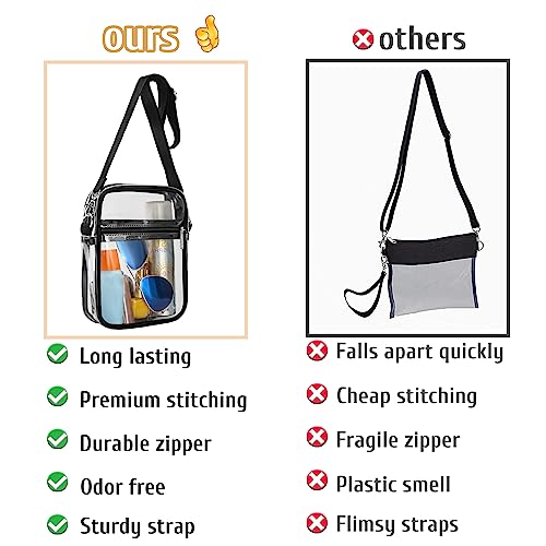 LWWTBS Clear Crossbody Purse Bag Stadium Approved Clear Purse for Work Concert Sports Adjustable Strap Clear Concert Bag for Women (Small-Black)