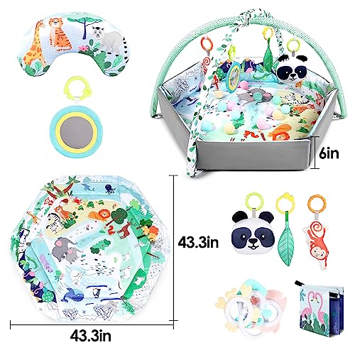 dearlomum Baby Play Mat Baby Gym,Funny Play Piano Tummy Time Baby Activity Mat with 5 Infant Sensory Baby Toys, Music and Lights Boy & Girl Gifts for Newborn Baby 0 to 3 6 9 12 Months (New Pink)