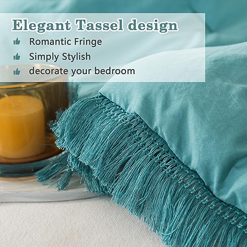 Andency Yellow Tassel Comforter Set Full(79x90Inch), 3 Pieces(1 Boho Comforter, 2 Pillowcases) Farmhouse Shabby Chic Comforter Set, Soft Microfiber Lightweight Fringe Bedding Comforter Set