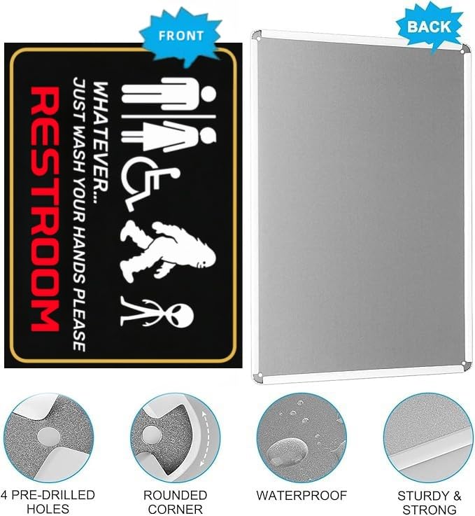Carastora All-Gender Bathroom Wall Sign – Funny Wash Hands Reminder, Alien & Creature Theme Metal Sign for Home, Office or Public Restroom, 8x12 Inch