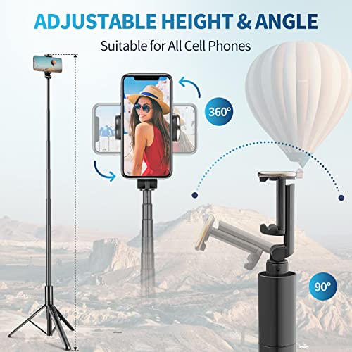 Sensyne 60" Phone Tripod & Selfie Stick, Lightweight All in One Phone Tripod Integrated with Wireless Remote Compatible with All Cell Phones for Selfie/Video Recording/Photo/Live Stream/Vlog(Black)