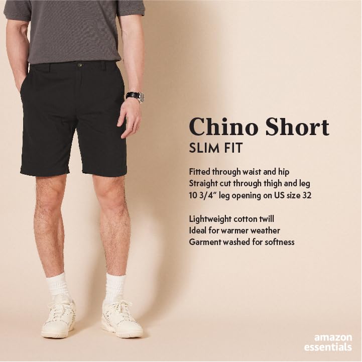 Amazon Essentials Men's Slim-Fit 9" Short, Khaki Brown, 38