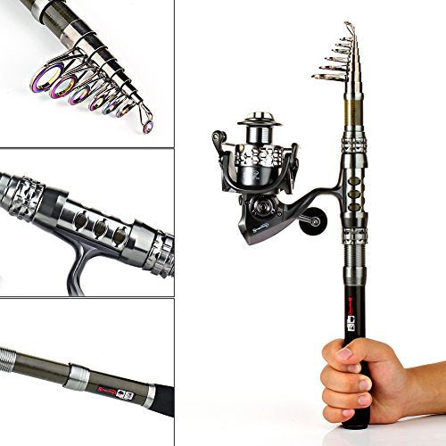 Sougayilang Telescopic Fishing Rod Reel Combos with Carbon Fiber Fishing Pole Spinning Reels and Fishing Accessories for Travel Ocean Saltwater Freshwater Fishing(1.8M/5.91FT)