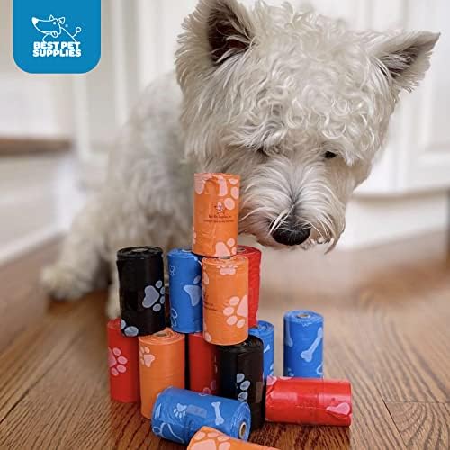 Best Pet Supplies Dog Poop Bags (240 Bags) for Waste Refuse Cleanup, Doggy Roll Replacements for Outdoor Puppy Walking and Travel, Leak Proof and Tear Resistant, Thick Plastic - Orange