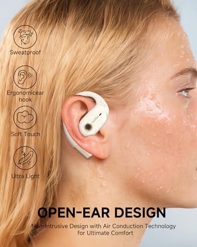 voititio Open Ear Headphones, Wireless Earbuds Bluetooth 5.3 with Ear Hooks for 40Hrs Playtime, Touch Control Air Conduction Sport Headsets IPX6 Waterproof for Walking Running Workout, Beige
