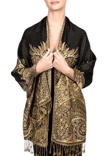 Achillea Soft Silky Reversible Paisley Pashmina Shawl Wrap Scarf w/Fringes (Olive Burgundy)