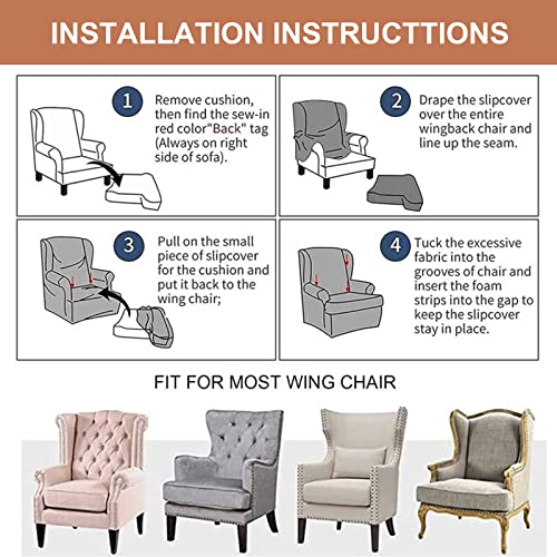 Eco-Ancheng Wingback Chair Slipcover 2 Piece Wingback Chair Cover Spandex Wing Chair Slipcovers Wingback Armchair Covers with Elastic Bottom for Living Room Wingback Chair