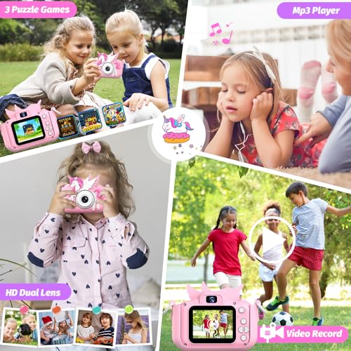 Dinosaur Kids Camera for Boys Girls, Toddler Digital Selfie Camera with Cute Protective Cover and 32G SD Card, Christmas Birthday Gifts Toys for 3 4 5 6 7 8 9 10 11 12 Years Old Little Girls and Boys