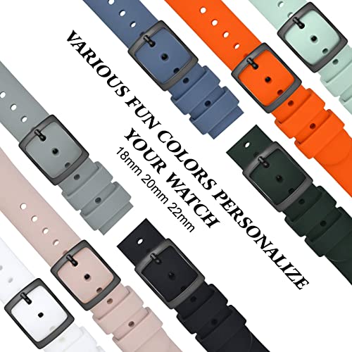 ANNEFIT Silicone Watch Bands, Quick Release Rubber Sport Strap 22mm with Classic Rose Gold Clasp (Dark Green)
