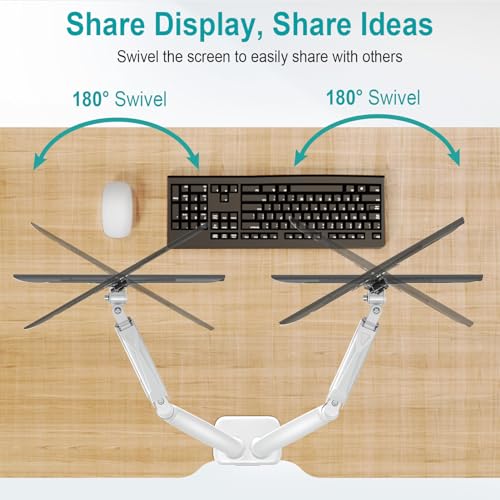 MOUNT PRO Dual Monitor Mount Fits 13 to 32 Inch Computer Screen, Height Adjustable Monitor Stand for 2 Monitors, Gas Spring Monitor Arm Holds up to 17. 6lbs Each, Monitor Desk VESA Mount, White