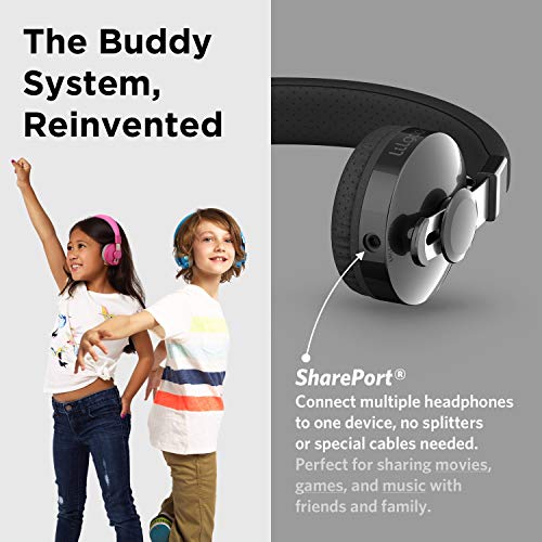 LilGadgets Untangled Pro On-Ear Wireless Kids Headphones for School, Microphone, Volume Limited, SharePort Technology, SoftTouch Padding, Black